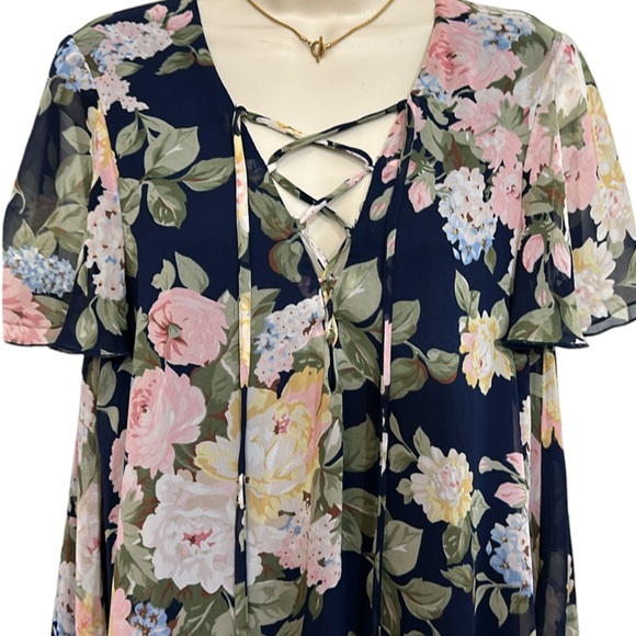 Show Me Your MuMu Kylie Navy Floral Lace-Up Mini Dress - Picture 5 of 6